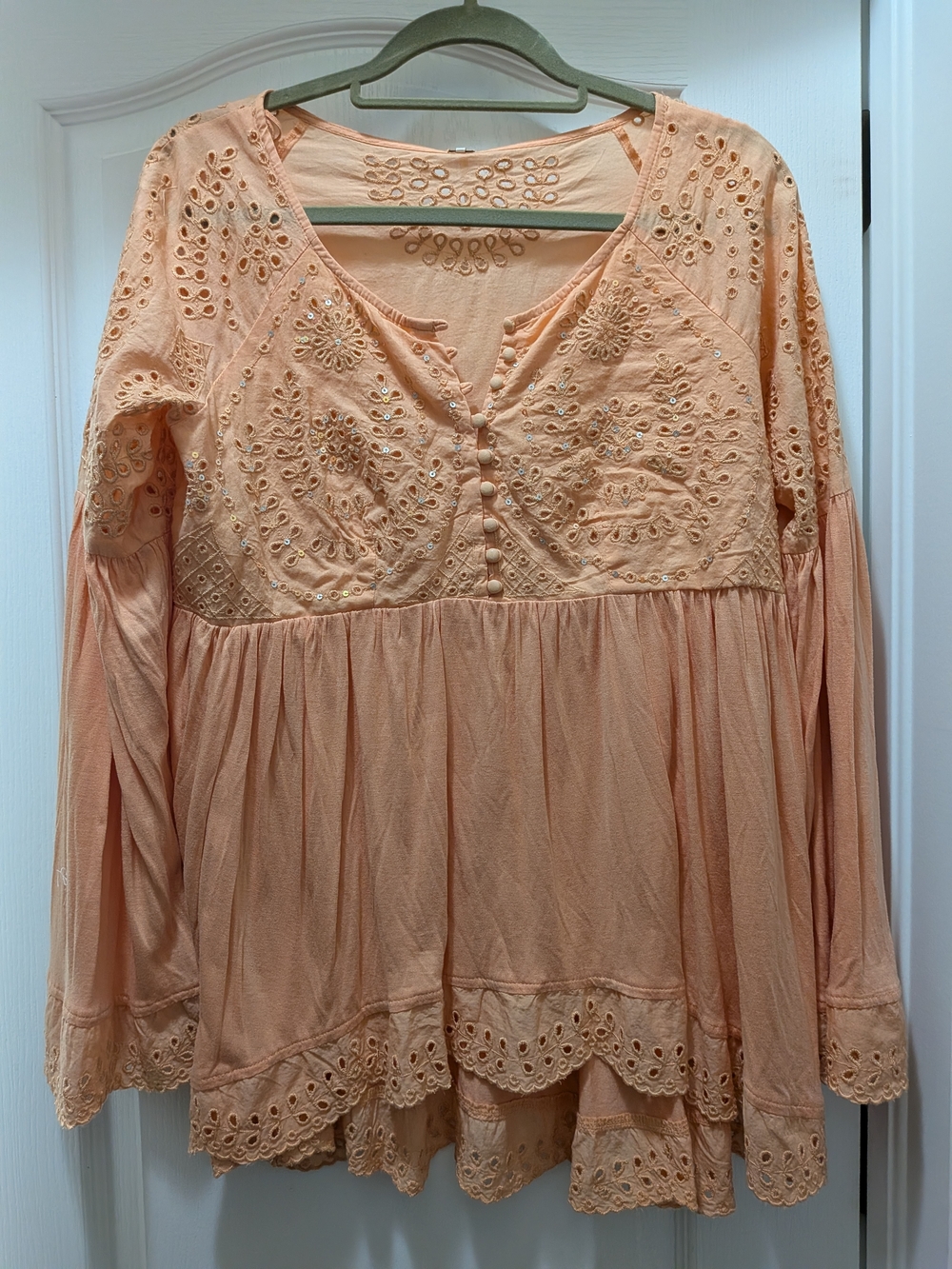 Free People Sun Blush Eyelet Peasant Blouse